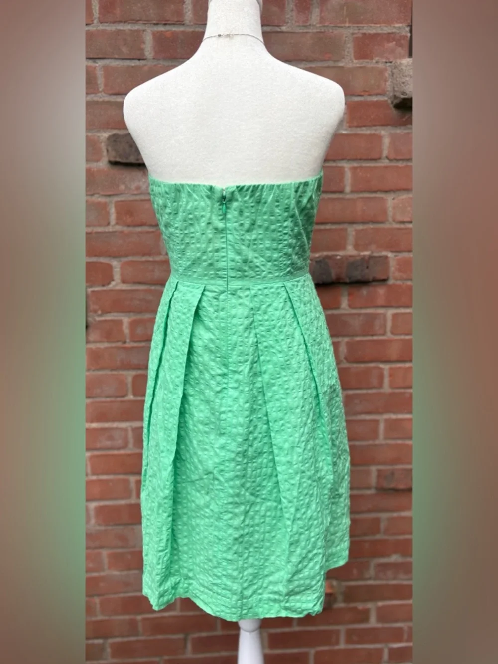 J.Crew Strapless Sea Green Teal Textured Fit Flare Dress Womens Size 4 Pockets